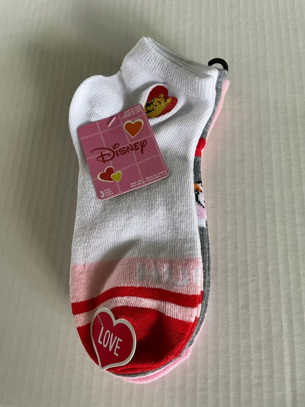 Disney Winnie The Pooh WOMENS 3 PAIR BLACK ANKLE SOCKS LIGHTWEIGHT NEW